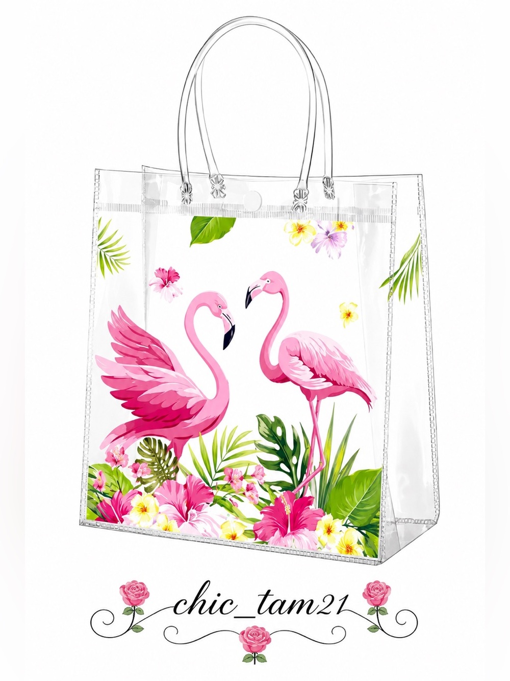 Pink Flamingo Reusable Clear Tote Bag